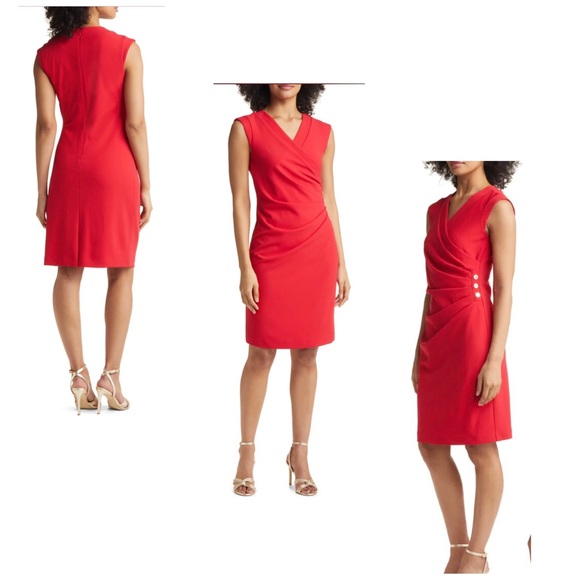 NWT Tahari ASL Ruched Sheath Dress Red, Size 6 - Picture 2 of 10
